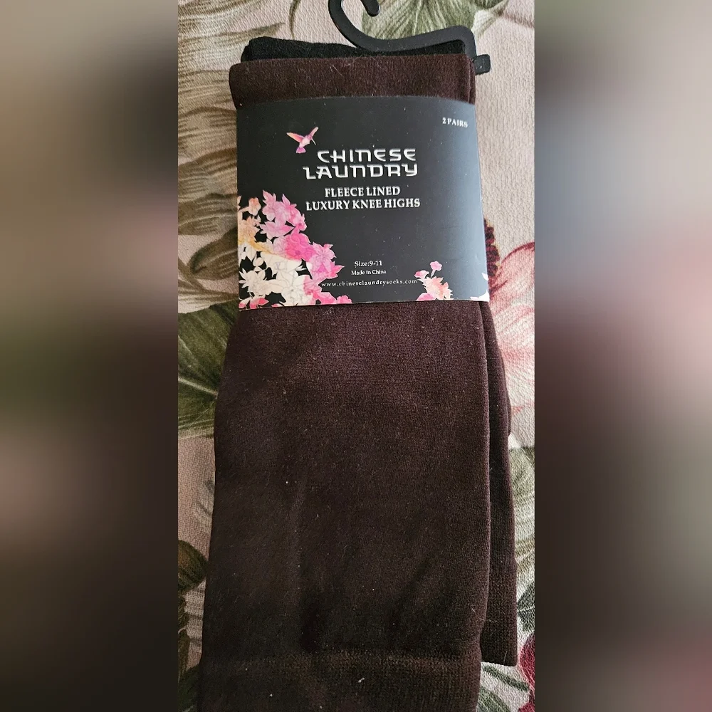 #645 Chinese Laundry Fleece Lined Knee Highs,2pairs Blk/Brwn